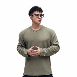 lg Sleeve Tshirt Men Solid Colour Cott T-shirt Bodybuilding Underwear Shirts Spring Jogger Sports Muscle Exercise 3XL R55Z#