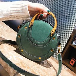 Shoulder Bags Scrub PU Leather Round Crossbody For Women 2024 Designer Travel Handbags Rivet Fashion Bag Female Messenger