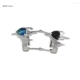 Cluster Rings Unisex Metal Finger Joint Ornament Adjustable Opening Hip Hop Cool Black&Blue Zircon Heart