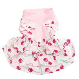 Dog Apparel Princess Cat Dress Cherries&Bow Design Pet Puppy Fairy Skirt Spring/Summer Clothes