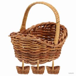 Storage Baskets Dollhouse Miniature Rattan Woven Hand Willow Tiny er Basket Easter Party Wedding Flower Picnic Mini Fairy Garden Decor