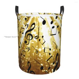 Laundry Bags Folding Basket Music Notes Golden Glittering Dirty Clothes Storage Bucket Wardrobe Clothing Organizer Hamper