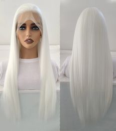 Bombshell Snow White 13*4 Syntetiskt hår Front Spets Wig Glueless värmebeständig fiber Hår Naturligt hårfria Free Parting Women