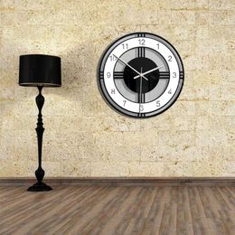Wall Clocks Clock Round Household Acrylic Hanging Wooden Black And White For Decor Stylish Mute