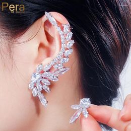 Stud Earrings Pera Fashion Asymmetrical Design Marquise Cut CZ Crystal Long Leaf Big Ear Cuff For Ladies Party Jewellery Gift E462