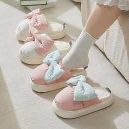 Slippers Winter Cute Children's Bow Tie Warm Plush Soft Sole Non-slip Woman Indoor Home Heel Wrap Cotton Shoes