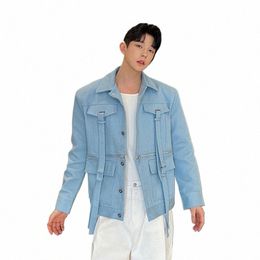 noymei 2024 Detachable Zipper Silhouette Loose Jacket Autumn Fi Korean Style Men Coat Turn-down Collar Autumn WA1932 u0mh#