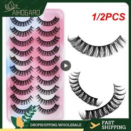 False Eyelashes 1/2PCS Soft Mink 3D Curl Winged End Eye Elongated Fake Lashes Thick Handmade Natural Eyelash Messy Cross Lash