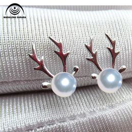 Stud Earrings MADALENA SARARA 7-8mm Freshwater Pearl Sterling Silver S925 Time Snowflake