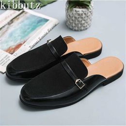 Slippers Outdoor mens breathable semi slide brand designer flat belt buckle casual shoes business mule size 38-48L2403