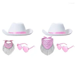 Berets A0NF Rhinestones Fringed Cowgirl Costume Set For Bachelorettes Party Cowboy Hat Bandanas Women Bridal Shower Costumes Club Suit
