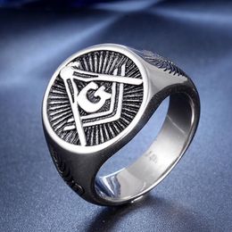 Vintage Mens Templar Masonic Rings 316L Stainless Steel mason AG Signet Ring Punk Male Fashion Jewellery Party Gift Cluster299k