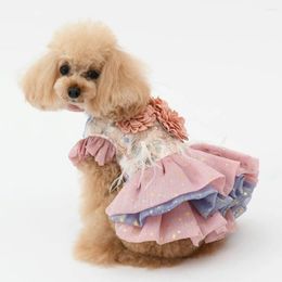 Dog Apparel Handmade Unique Luxury Clothes Pet Supplies Princess Dress Lace Embroidery 3D Flowers Party Tutu Tulle Skirt One Piece