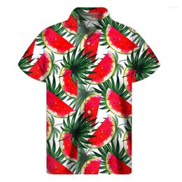 Men's Casual Shirts Tropical Watermelon Graphic Hawaiian Shirt Summer Street Short Sleeves 3d Printed Fruits Button Men Clothes Lapel Blouse