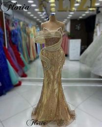 Runway Dresses Special Gold Mermaid Celebrity Sleeveless Red Carpet With Crystals Vestidos De Noche Grand Evening Gowns