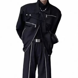 men's Wear Autumn Winter New Korean Fi Loose Coat Men Persality Pleated Colour Design Male Jacket Ctrast Male Tops E0O1#