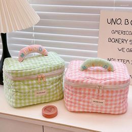 Cosmetic Bags Cute Quilting Cotton Makeup Bag Women Zipper Organiser Female Cloth Handbag Box Shape Portable Toiletry For Girls