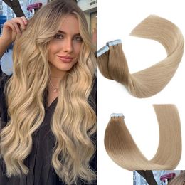 Hair Extension Kits Extensions Human Natural Long Tape Ins Real Blonde Remy Gorgeous Seamless Skin Weft Adhesive Hairpiece Drop Delive Dhymz