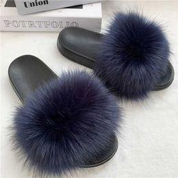 Slippers Artificial fur slider womens soft ome fluffy sandals casual flip winter warm flat Soes Plus size 36-45 H240326UK45