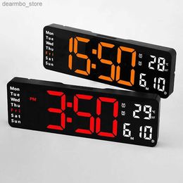 デスクテーブルクロック13インチのデジタルウォールクロックLED目覚まし時計を備えたカレンダーリモートコントロールデスククロックは、ベッドルームで壁の接着時計を感知するために使用されます24327