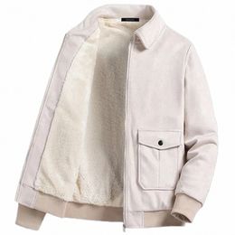 korean Fi Suede Jacket Men Fleece Lined Autumn Winter Warm Casual Jacket Streetwear Fi Clothing Men Plus Size Coat t5Oi#