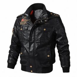 2024 Primavera Autunno Nuovo stile militare PU Giacca di pelle per uomo Vintage Multi-tasca Stand collare Moto Giubbotti Cappotto di pelle S1Nk #