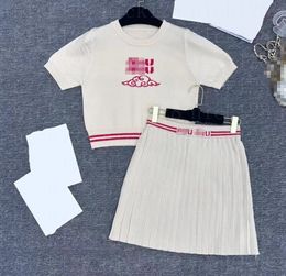 24 Women's Two Piece Dress T-shirt Knitted Cloud Pattern Half Skirt Set with Retro Style Line Design 325