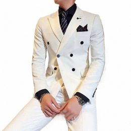 white Double Breasted High Quality Full Set Peak Lapel Formal Outfits Elegant 2 Piece Jacket Pants Luxury Men's Suits Terno 2024 A4sm#