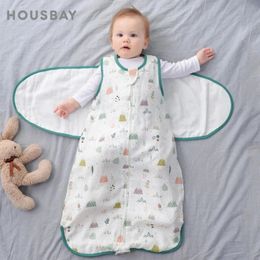 Baby Sleeping Bag Wearable Blanket born Swaddle Wrap Sack Gauze Bamboo Cotton Spring 1Tog Sleep Changing Diaper 024M 240313