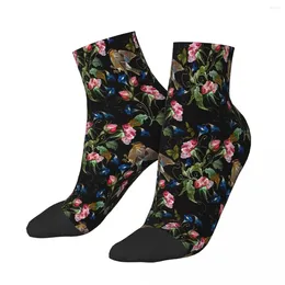 Men's Socks Titmouse Birds Embroidery Flowers Ankle Male Mens Women Autumn Stockings Printed