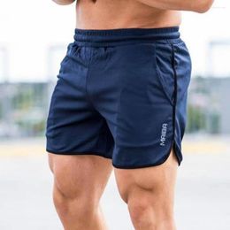 Men's Shorts Men Side Slit Quick-dry Fitness With Elastic Waist Pockets Streetwear Letter Print For Active