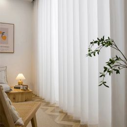 Curtains Asazal White Tulle High Quality Thick Yarn Luxury Chiffon Window Curtains For Bedroom Villa Opaque Drapes Living Room Decoration