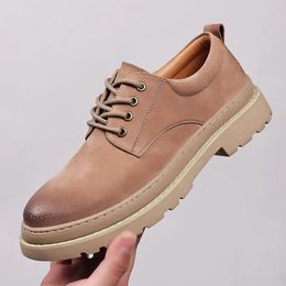 Casual Shoes England Style Mens Leisure Pig Leather Lace-up Tooling Work Shoe Breathable Platform Sneakers Outdoors Desert Footwear Man