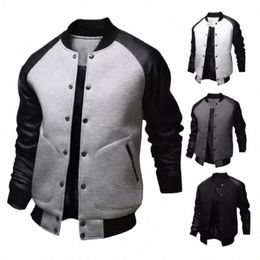 autumn Winter Hot-Selling Men's Baseball Jacket Big Pockets and Leather Sleeves Casual Sports Stand-up Collar Light Warm Jacket 98bH#