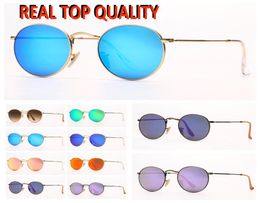 Mens Womens Sunglasses Round sunglasses Fashion Metal sun glasses UV Protection glass lenses with top leather case and retail pack9287733