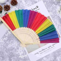 Decorative Figurines Rainbow Folding Fan Fans Colorful Hand Held For Wedding Decors Decoration 21CM