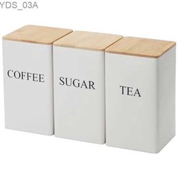 Storage Bottles Jars Simple Style Bamboo Cover Iron Art Food Containers Coffee Bean Storage Tea Can Utensils for Kitchen Display Square Jar Box Jars 240327