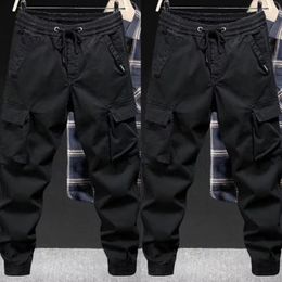 Men's Pants Elastic Waistband Cargo With Drawstring Waist Multiple Pockets For Daily Sports Streetwear Breathable Soft Hip