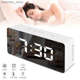 Desk Table Clocks Digital Mirror Table Clock LED Display Alarm Clock Night Light Temperature Calendar Nap off Function USB Charging Station Decoration24327