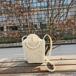 Shoulder Bags Summer Beach Ladies Vintage Rattan Straw Messenger Bucket Bag Lady Woven Knitting String Tote Handbag