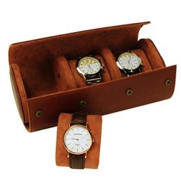 Watch Boxes & Cases 3 Slots Roll Travel Case Chic Portable Vintage Leather Display Storage Box With Slid In Out Organizers227Y