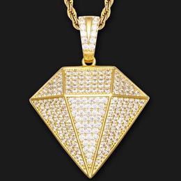 Bling Big Zircon Stereoscopic Triangle Shape Pendant Necklace Men Iced Out Chain Geometric Hip Hop Jewelry Chains257T