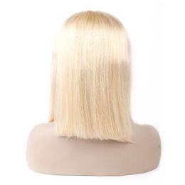 4X4 Lace Closure Bob Wig Malaysian Human Hair Blonde Colour 613# Silky Straight 10-16inch Middle Part Lace Wigs