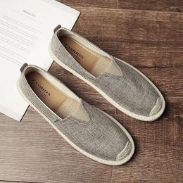 Casual Shoes Breathable Linen Men's Old Beijing Cloth Canvas Summer Leisure Flats Fisherman Driving Walking Low Help