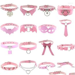 Chokers Choker Goth Pink Layered Necklaces For Women Punk Sier Color Spike Chains Neck Strap Gothic Collar Men Y2K Body Jewelry Drop D Ot81C