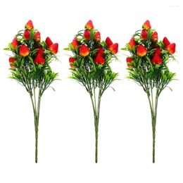 Decorative Flowers 3 Pcs Simulated Strawberry Fruit Flower Stem Artificial Plants DIY Decor Summer