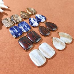 Pendant Necklaces Symmetrical Stone Pendants Sell In Pair Crystal Earring Charm DIY Making Sodalite/Picture Jasper/Red Jasper