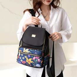 School Bags Women Waterproof Nylon Backpack Ethnic Style Floral Pattern Large Capacity Travel Bag Teenagers Anti-theft