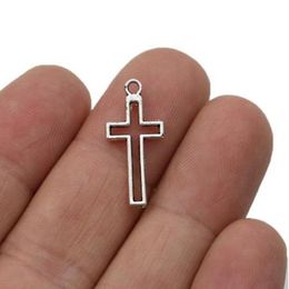 300pcs Antique Silver Plated Hollow Cross Charms Pendants for European Bracelet Jewelry Making DIY Handmade 12x24mm317M