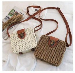 Shoulder Bags Straw Portable Small Box Woven Womens Cross Body Bag Messenger Satchel Rattan Purses Summer